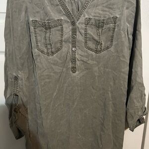 Express Khaki Button-Up Mini Dress